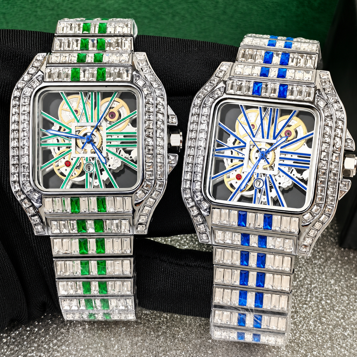 Men’s red-stripe openwork-style square quartz watch — premium product view 7