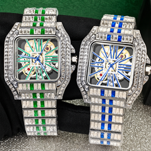 Men’s red-stripe openwork-style square quartz watch — premium product view 7