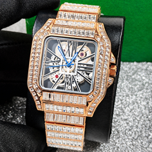 Men’s red-stripe openwork-style square quartz watch — premium product view 12