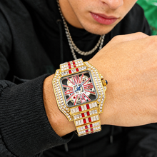 Men’s silver-red radial Roman rectangular quartz watch — premium product view 6