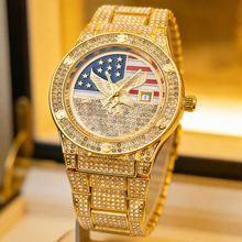 Men’s gold eagle-and-flag motif quartz watch — premium product view 1