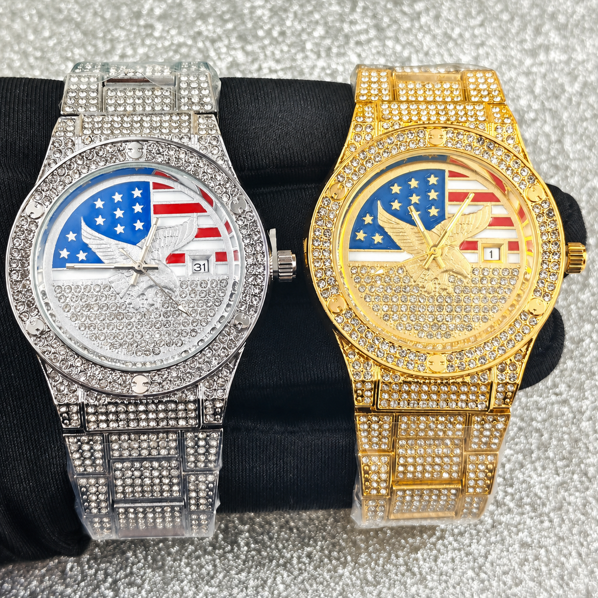 Men’s gold eagle-and-flag motif quartz watch — premium product view 8