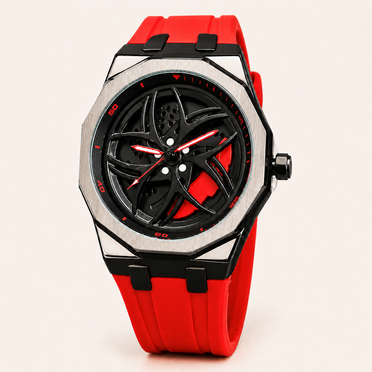 Unisex yellow color-block wheel-motif quartz watch — premium product view 2