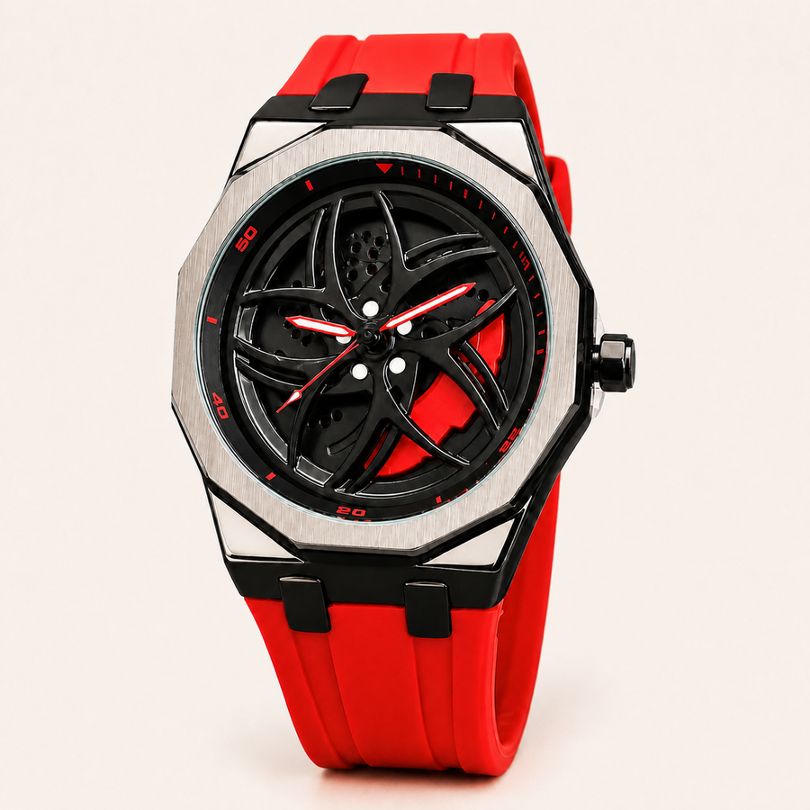Unisex yellow color-block wheel-motif quartz watch — premium product view 2