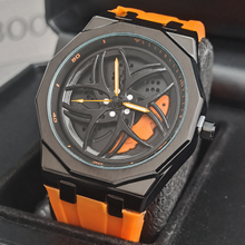 Unisex yellow color-block wheel-motif quartz watch — premium product view 8