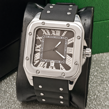 Men’s black screw-bezel Roman square quartz watch — premium product view 2