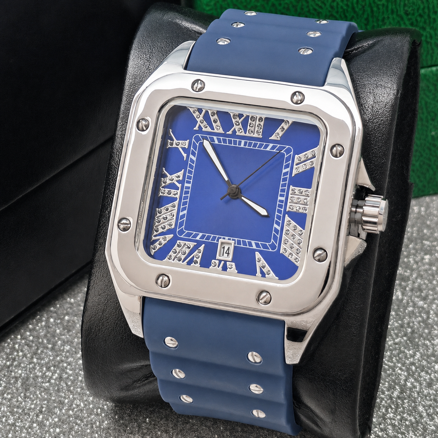 Men’s black screw-bezel Roman square quartz watch — premium product view 5