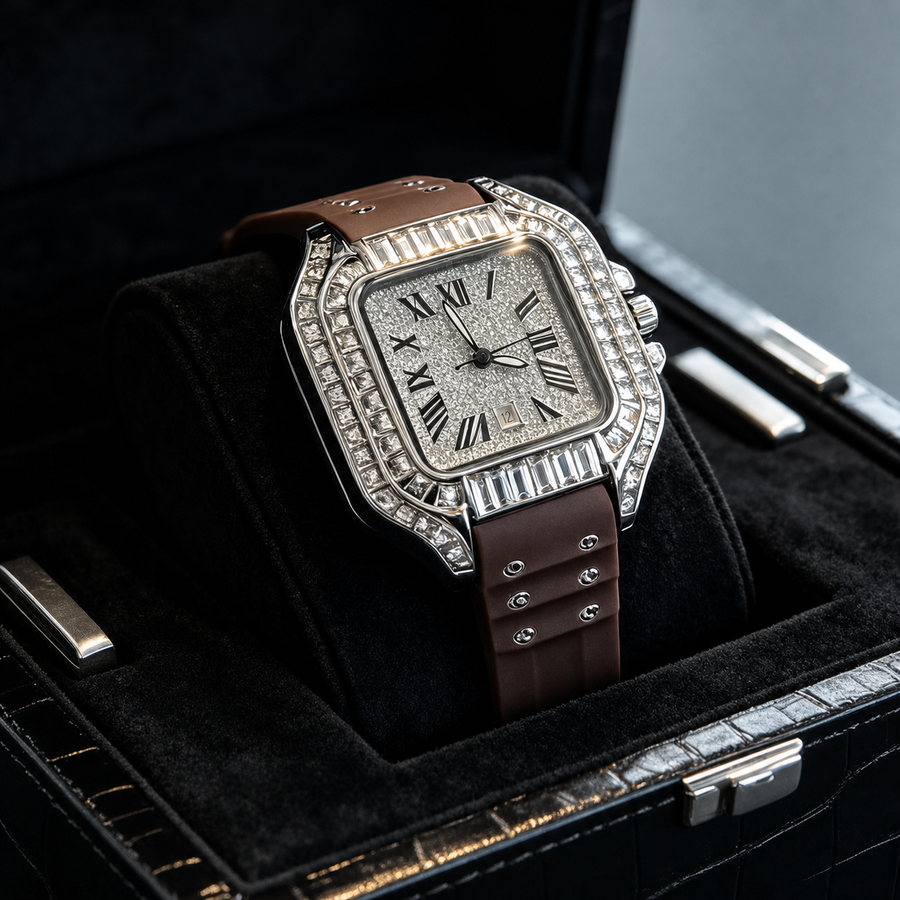Women’s green studded-strap Roman square quartz watch — premium product view 2
