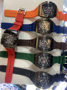 Men’s red silver-bridge barrel quartz watch — premium product view 11