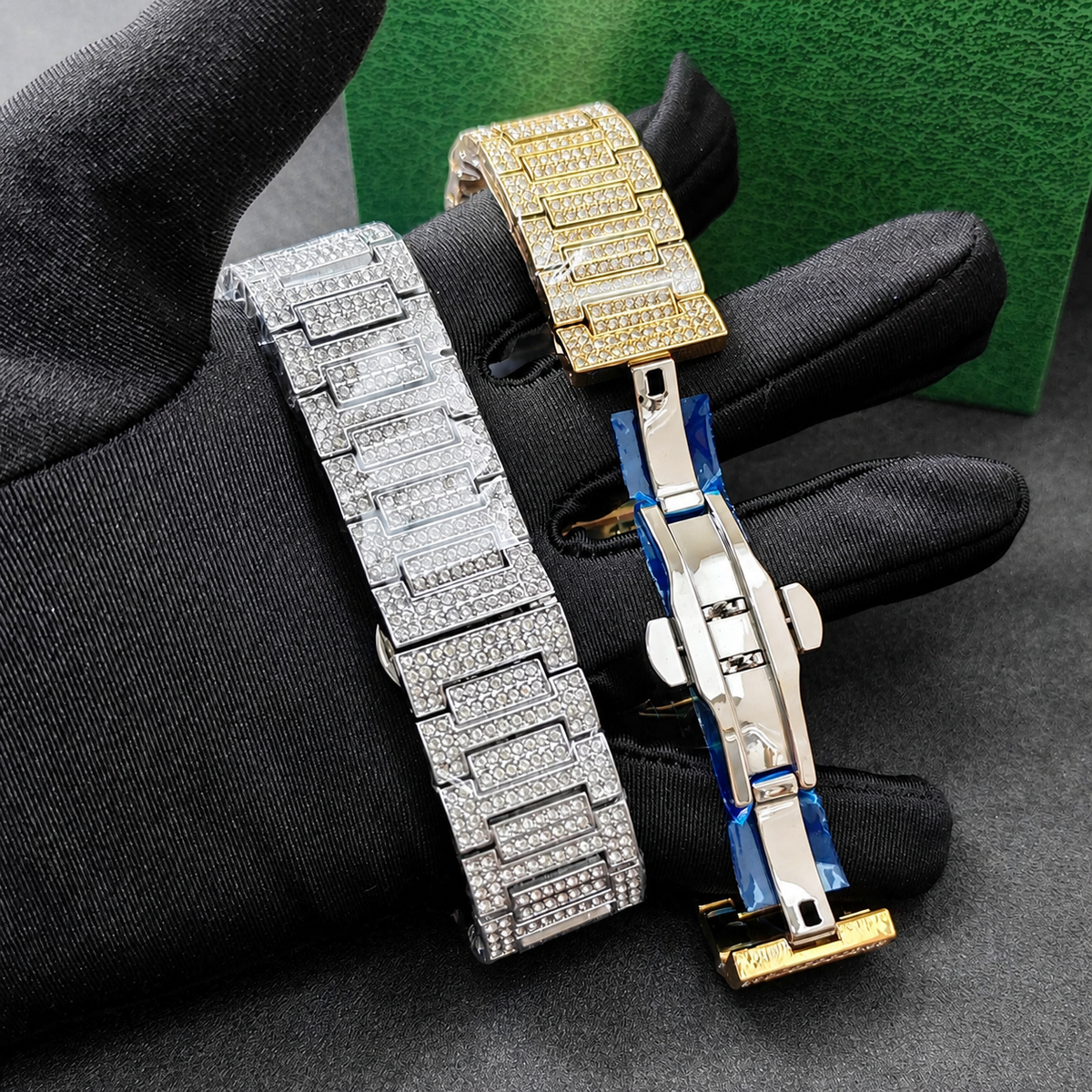 Men’s gold screw-bezel rectangular quartz watch — premium product view 5