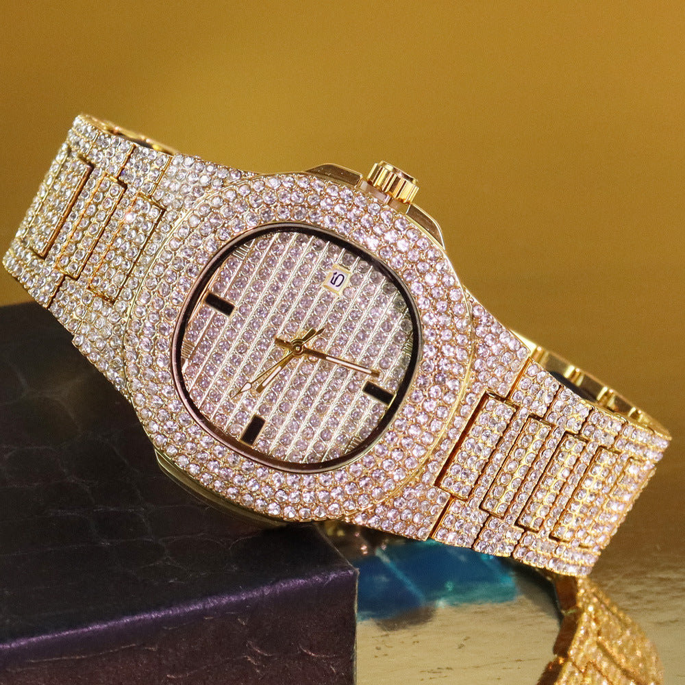 Men’s Striped Colour-Dial High-Shine Quartz Watch — gold-tone configuration
