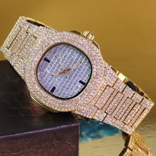 Men’s Striped Colour-Dial High-Shine Quartz Watch — gold-tone sky-blue dial