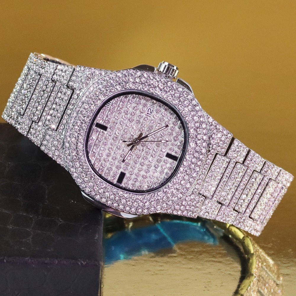 Men’s Striped Colour-Dial High-Shine Quartz Watch — silver-tone configuration