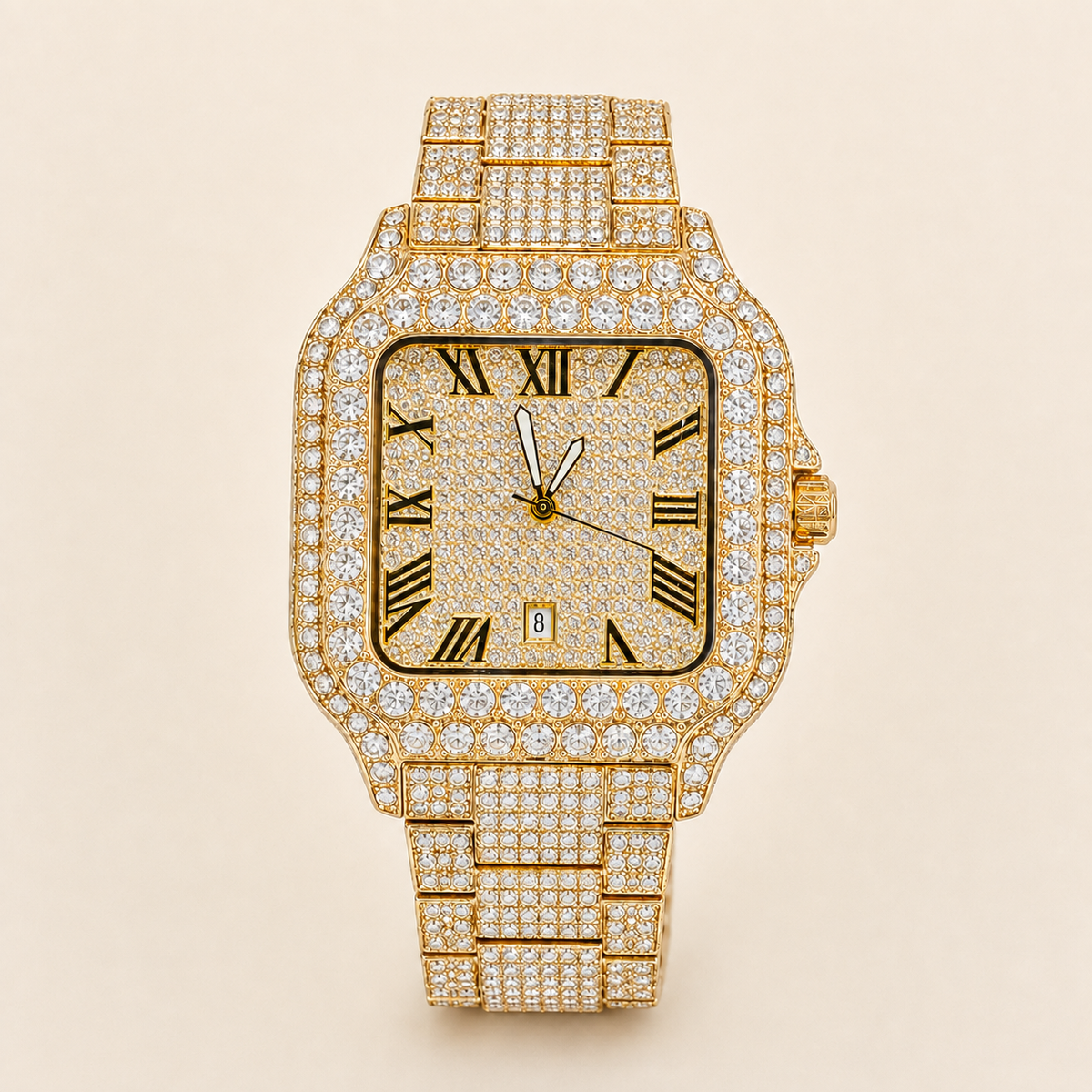 Men’s gold rounded-square Roman-numeral quartz watch — premium product view 1
