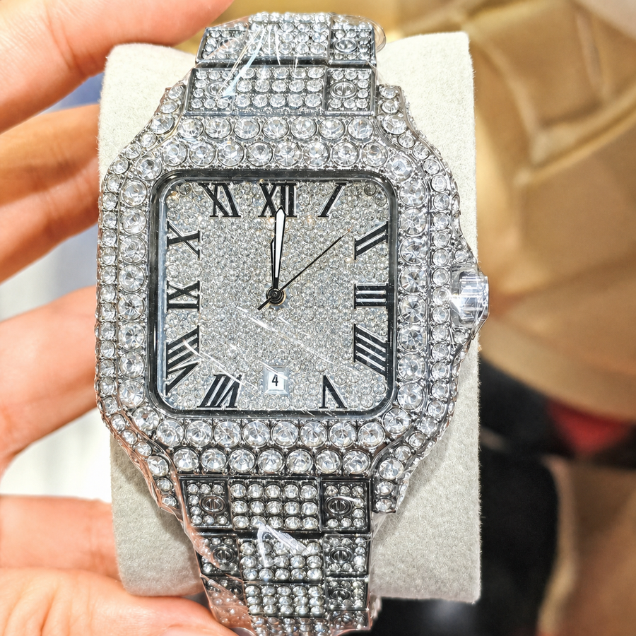 Men’s gold rounded-square Roman-numeral quartz watch — premium product view 3