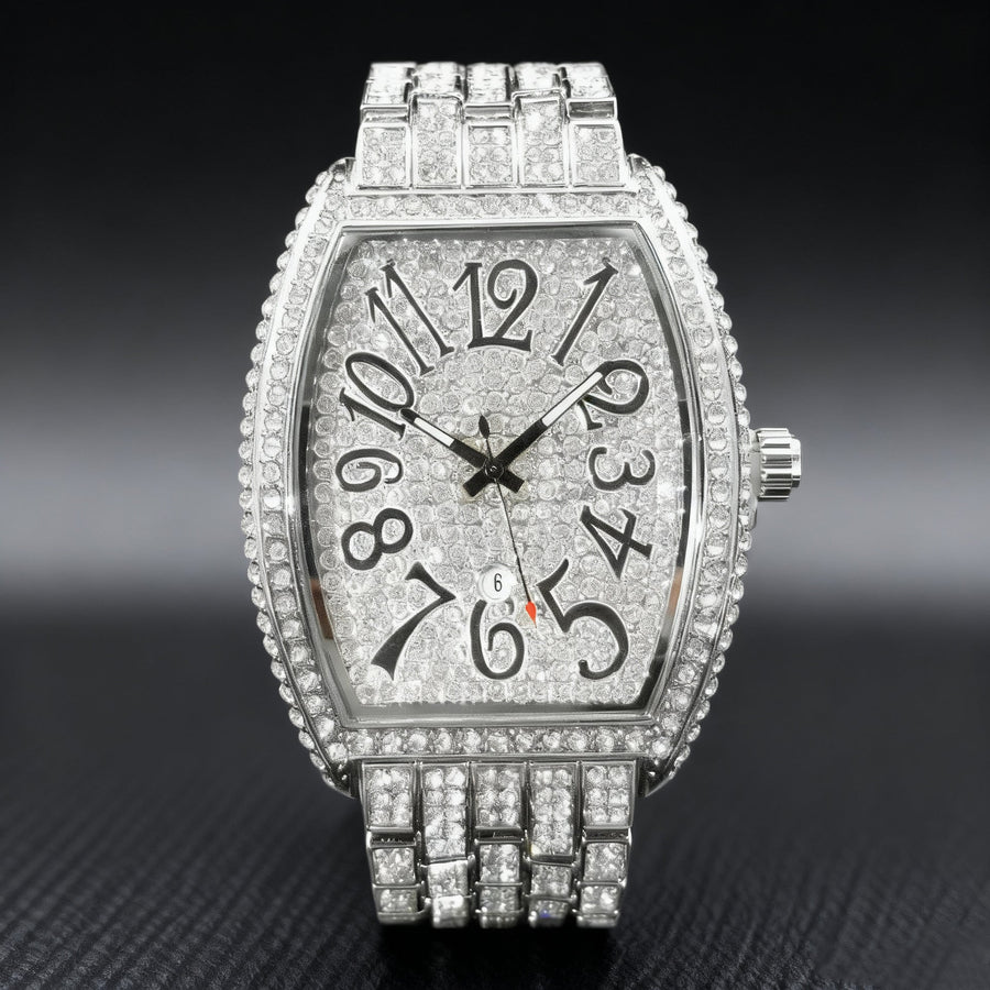 Men’s Tonneau Arabic-Numeral Quartz Watch — silver-tone configuration
