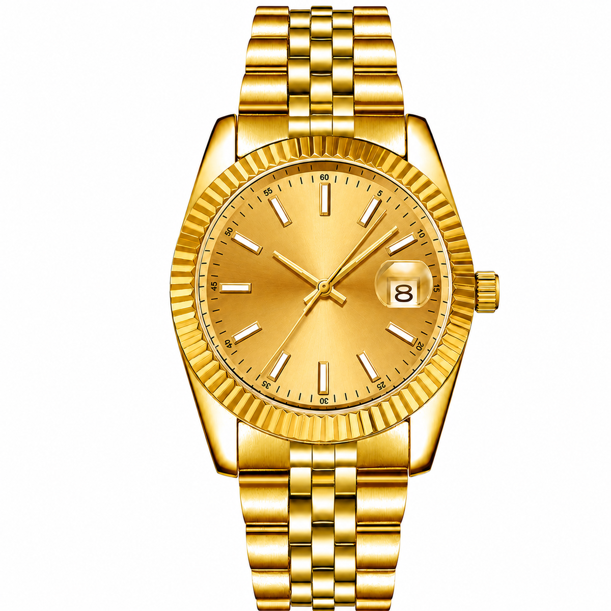 Couples' ribbed-bezel calendar watch — premium V2 view 1