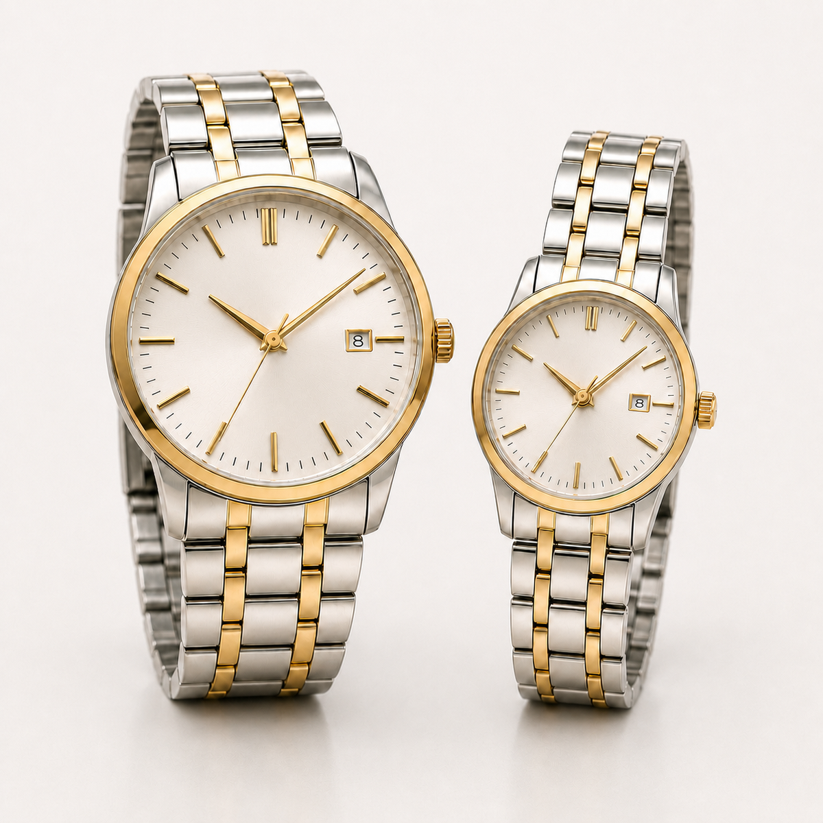 Couples' ribbed-bezel calendar watch — premium V2 view 3