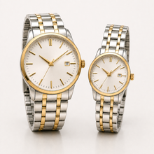Couples' ribbed-bezel calendar watch — premium V2 view 3