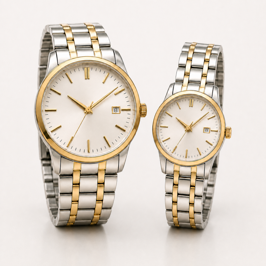 Couples' ribbed-bezel calendar watch — premium V2 view 3