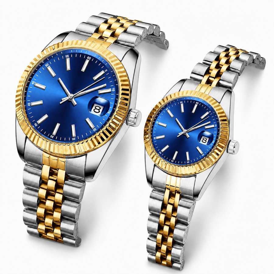 Couples' ribbed-bezel calendar watch — premium V2 view 4