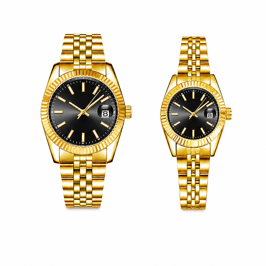 Couples' ribbed-bezel calendar watch — premium V2 view 5
