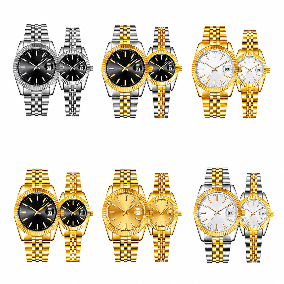 Couples' ribbed-bezel calendar watch — premium V2 view 6