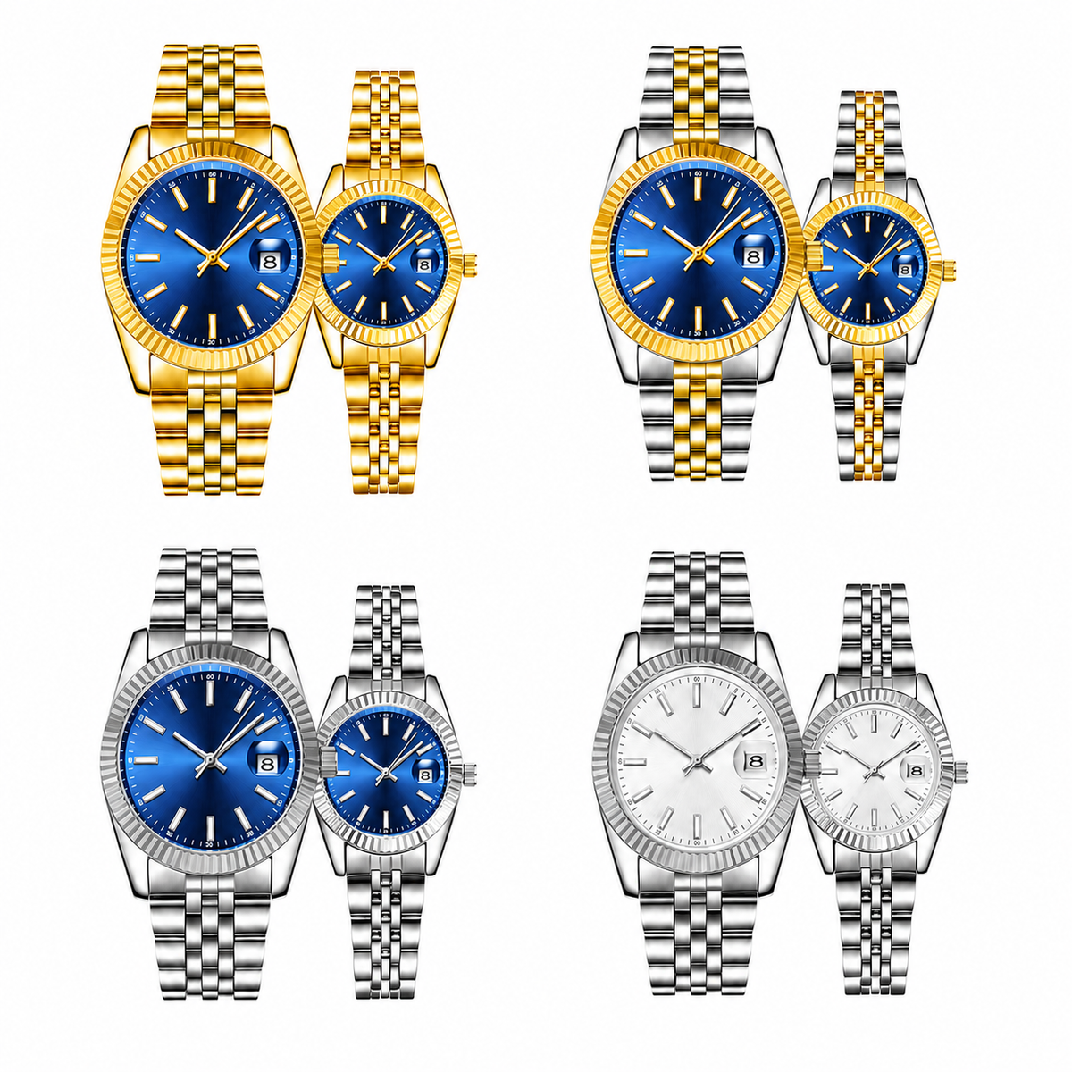Couples' ribbed-bezel calendar watch — premium V2 view 7