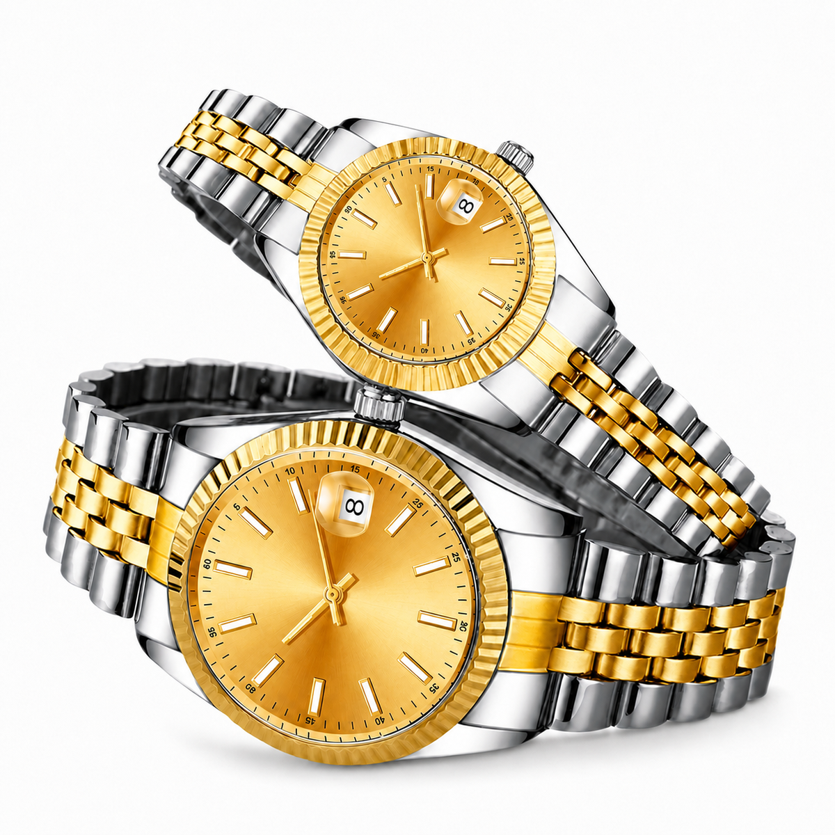 Couples' ribbed-bezel calendar watch — premium V2 view 8