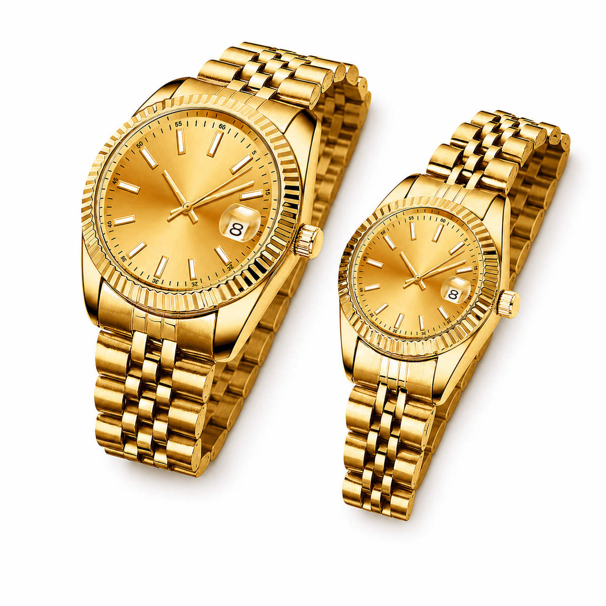 Couples' ribbed-bezel calendar watch — premium V2 view 9