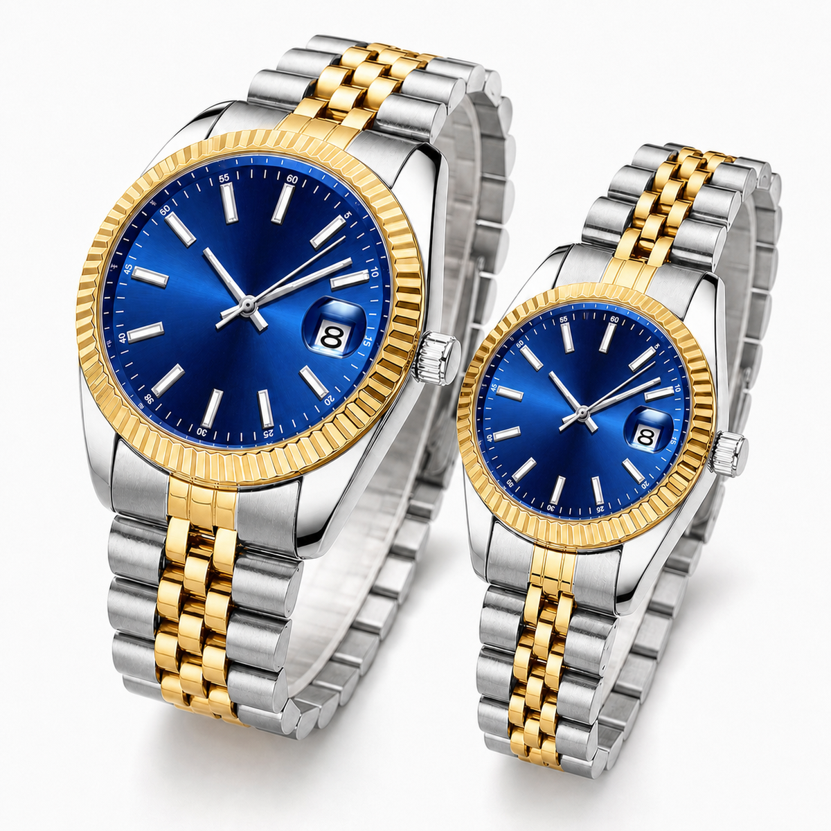 Couples' ribbed-bezel calendar watch — premium V2 view 10