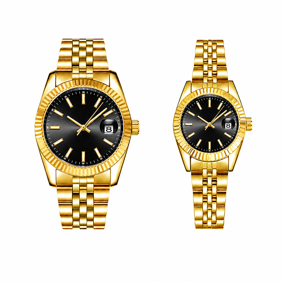 Couples' ribbed-bezel calendar watch — premium V2 view 11