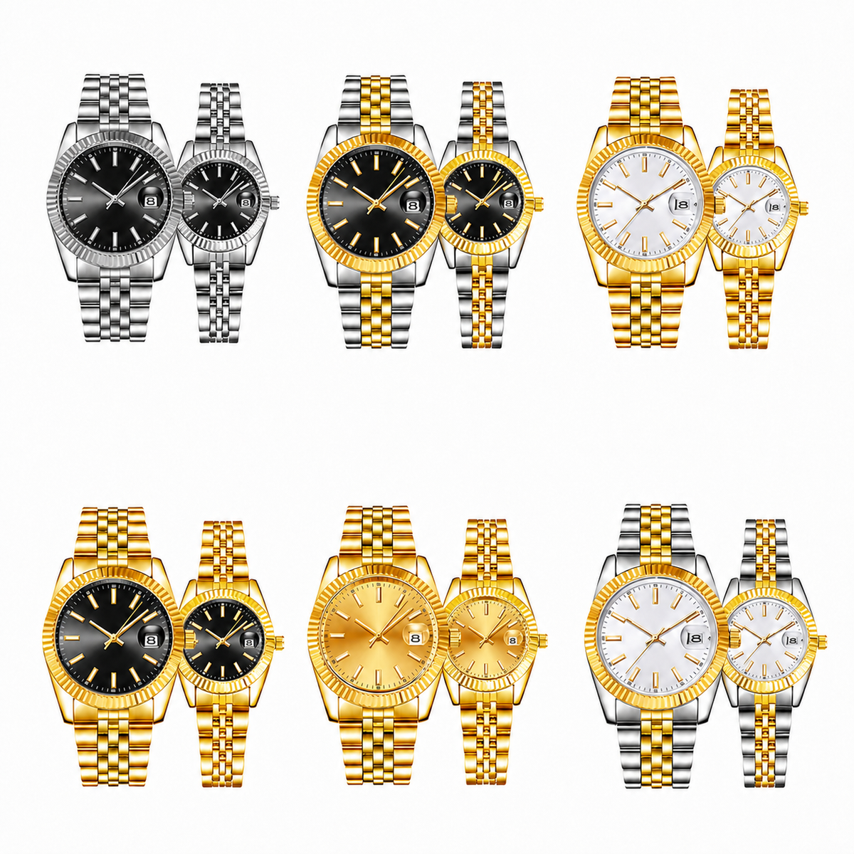 Couples' ribbed-bezel calendar watch — premium V2 view 12