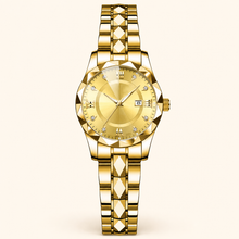 Women’s Faceted-Link Calendar Quartz Watch — Gold / Gold Dial / Women, product photo 01