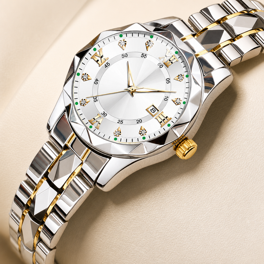 Women’s Faceted-Link Calendar Quartz Watch — product photo 02
