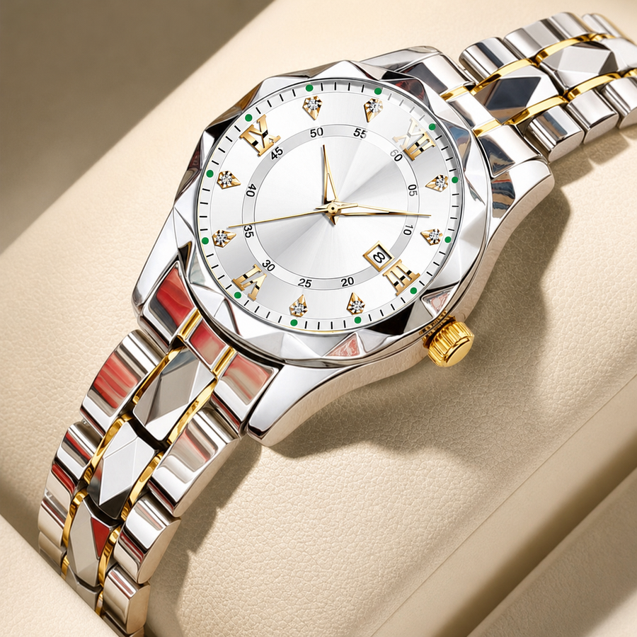 Women’s Faceted-Link Calendar Quartz Watch — product photo 03