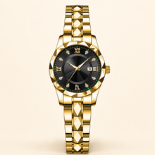 Women’s Faceted-Link Calendar Quartz Watch — Gold / Black Dial / Women, product photo 06