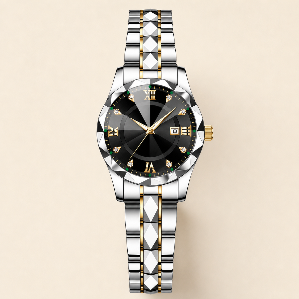 Women’s Faceted-Link Calendar Quartz Watch — product photo 09