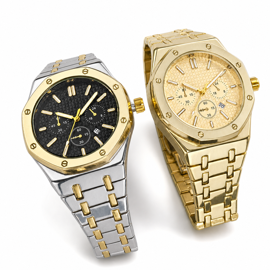 Men’s octagonal-bezel calendar quartz watch — regenerated premium view 1