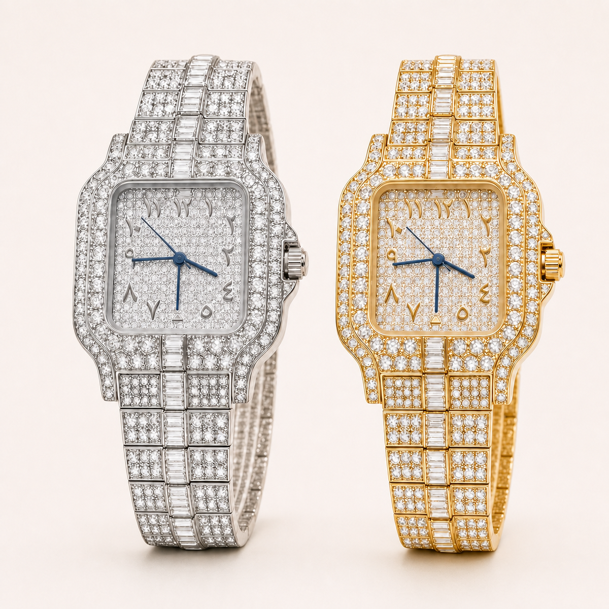 Couples’ embellished square-case quartz watch — regenerated premium view 1