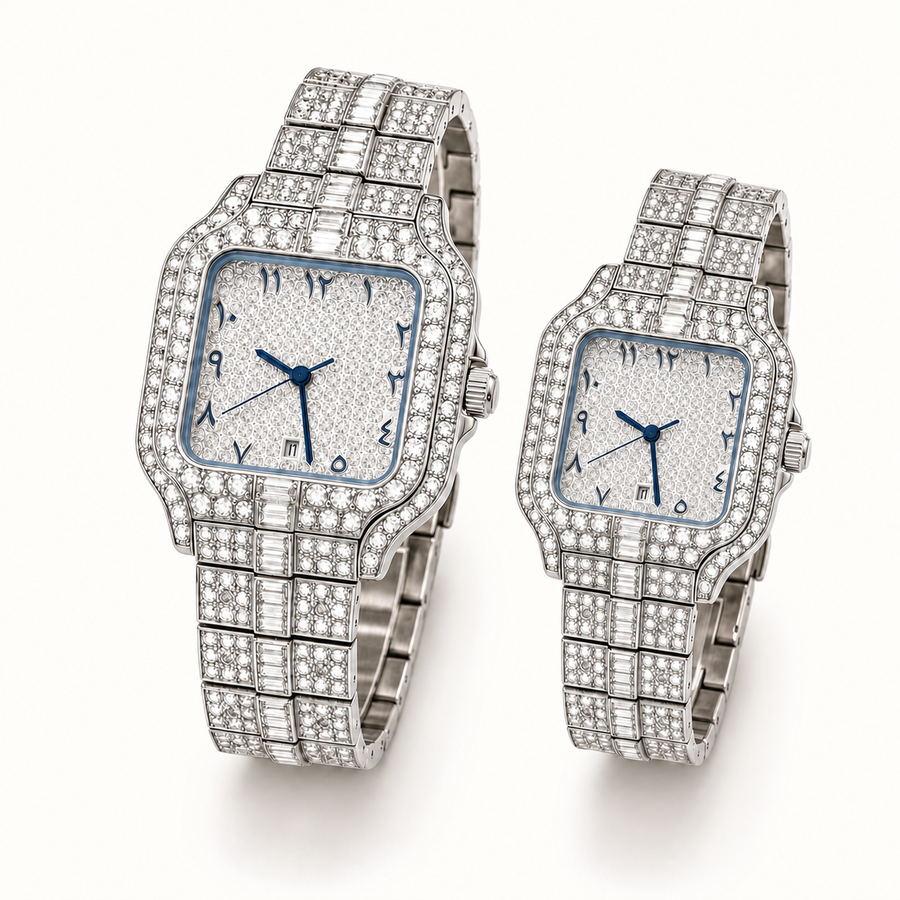 Couples’ embellished square-case quartz watch — regenerated premium view 2