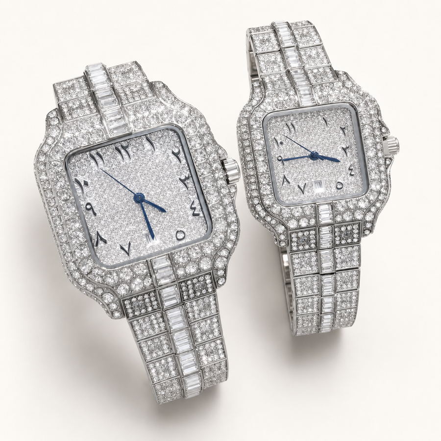 Couples’ embellished square-case quartz watch — regenerated premium view 4