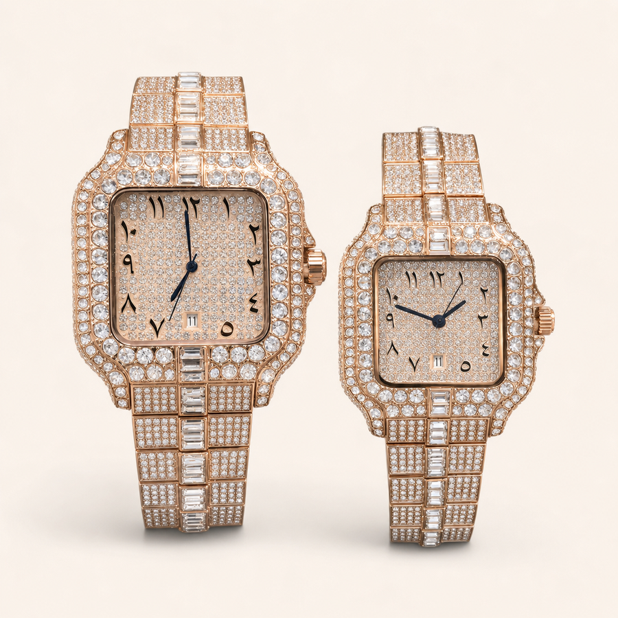 Couples’ embellished square-case quartz watch — regenerated premium view 5