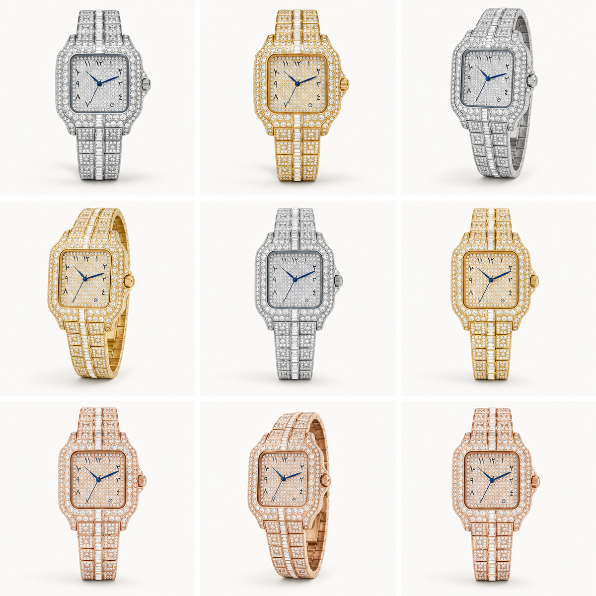 Couples’ embellished square-case quartz watch — regenerated premium view 8