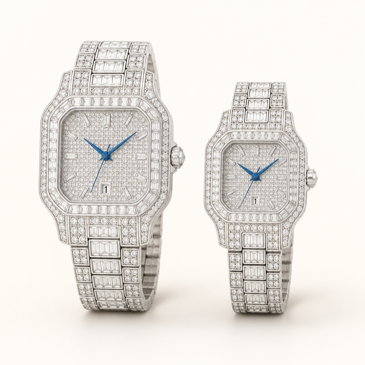 Couples’ embellished square-case quartz watch — regenerated premium view 9