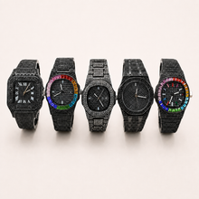 Five black embellished quartz watches, alternate front group view