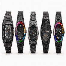 Five black embellished quartz watches, display group view