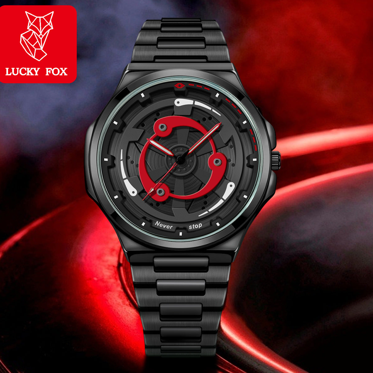 Men’s Red Ring-Spoke Wheel-Dial Quartz Watch — product photo 05