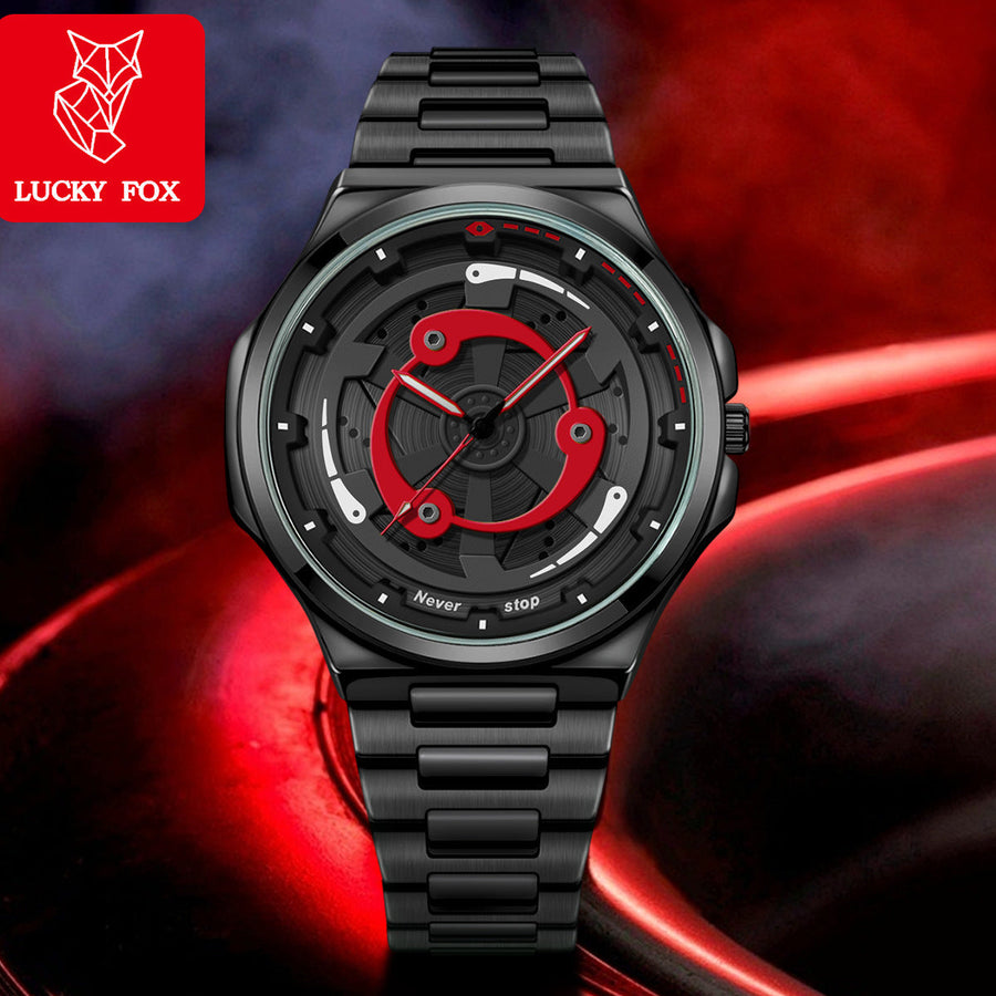 Men’s Red Ring-Spoke Wheel-Dial Quartz Watch — product photo 05
