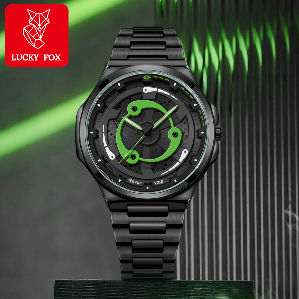 Men’s Red Ring-Spoke Wheel-Dial Quartz Watch — product photo 07
